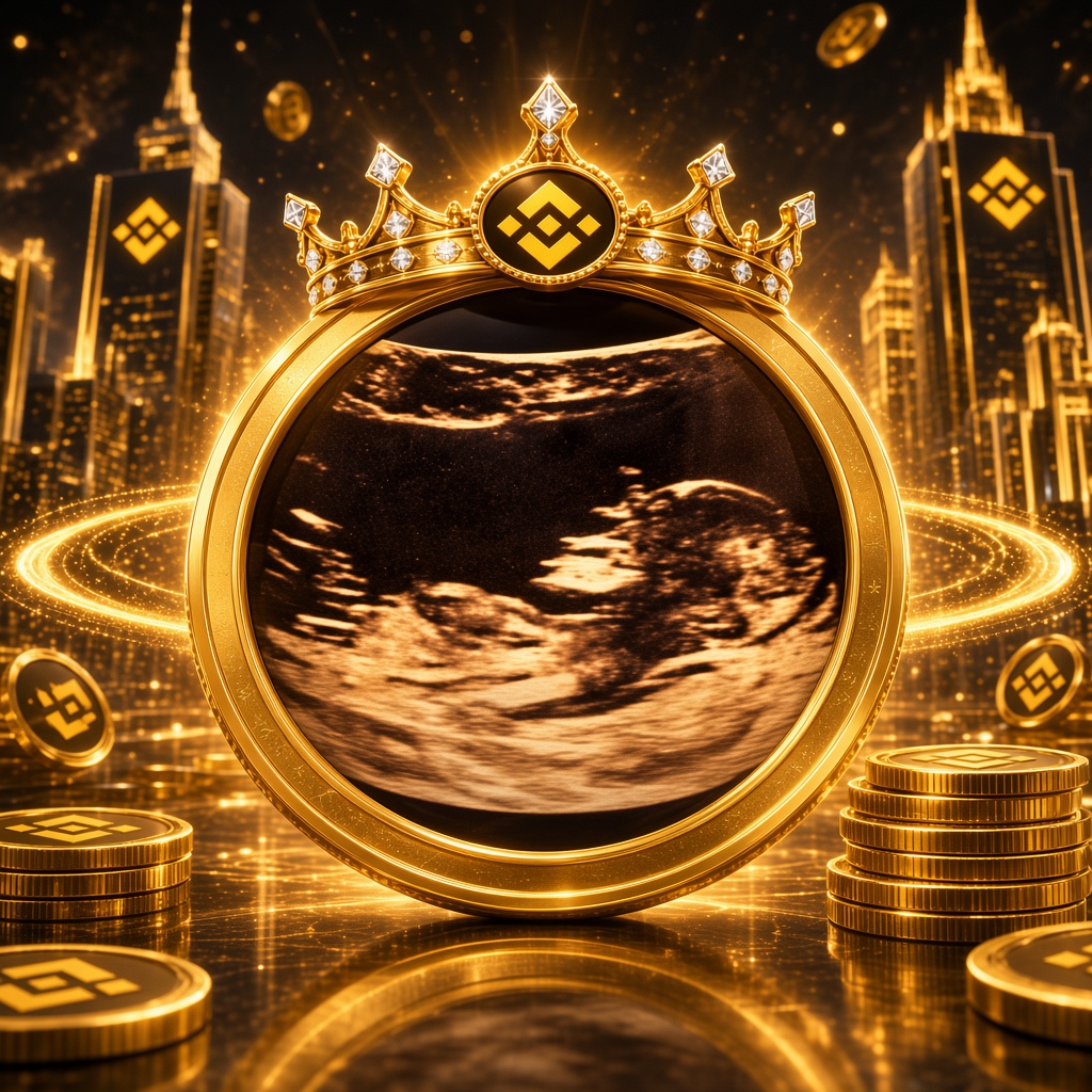 币安公主 holding a giant golden coin