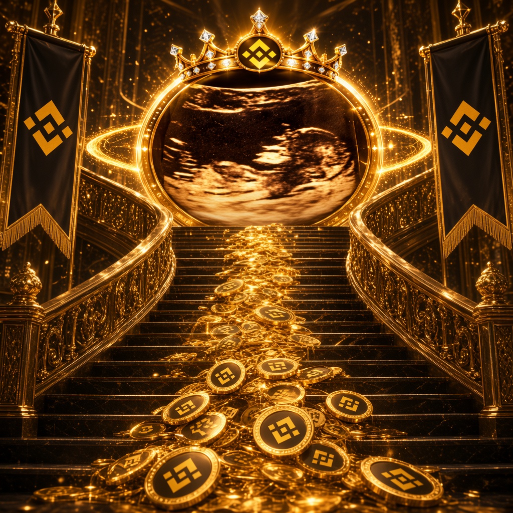 币安公主 on palace steps as gold coins pour down