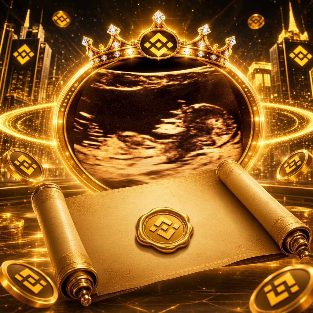 币安公主 beside a golden scroll